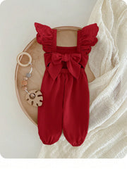 Baby Girls Eyelet Ruffle Bow-Back Long Romper - Scarlet | 21 Centur...