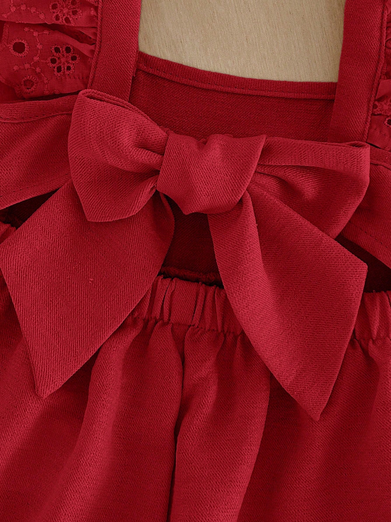 Baby Girls Eyelet Ruffle Bow-Back Long Romper - Scarlet | 21 Centur...