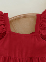 Baby Girls Eyelet Ruffle Bow-Back Long Romper - Scarlet | 21 Centur...
