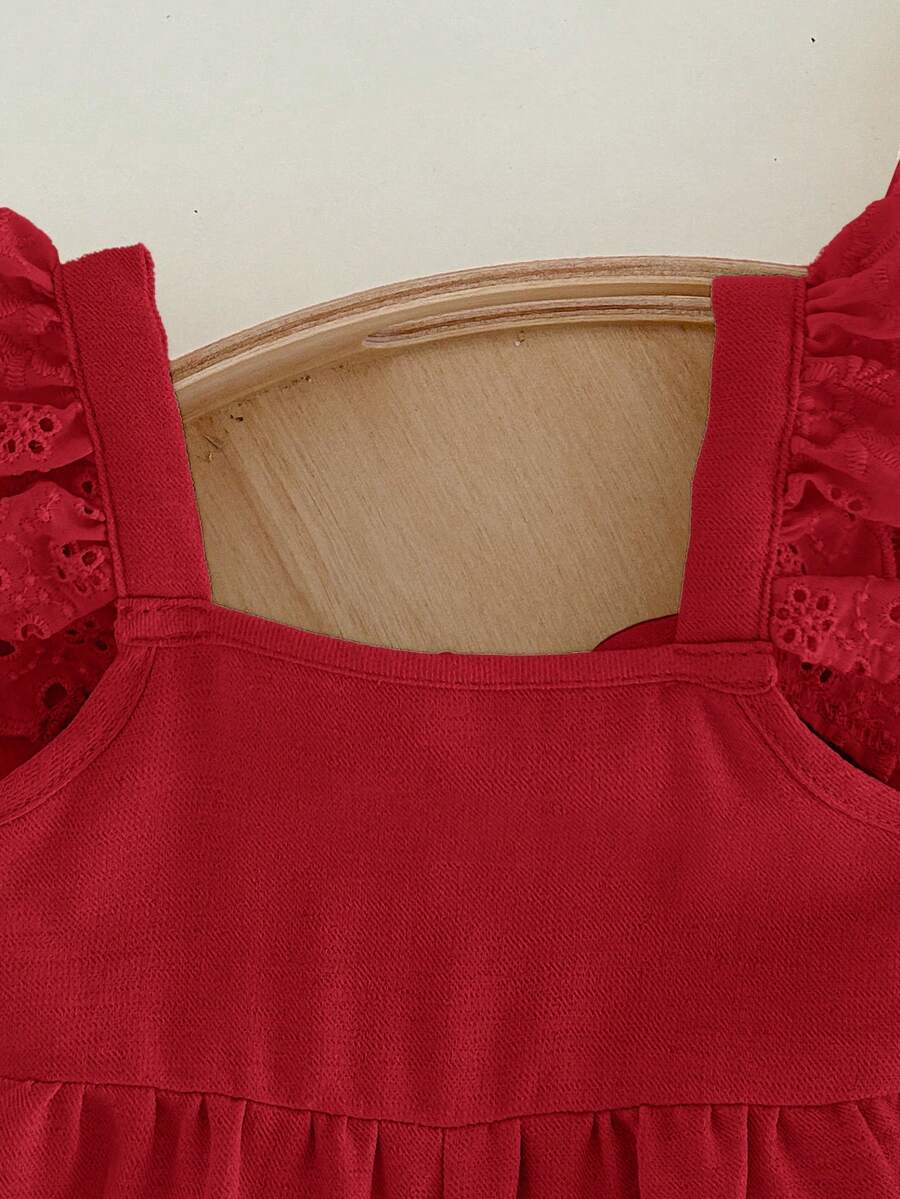 Baby Girls Eyelet Ruffle Bow-Back Long Romper - Scarlet | 21 Centur...