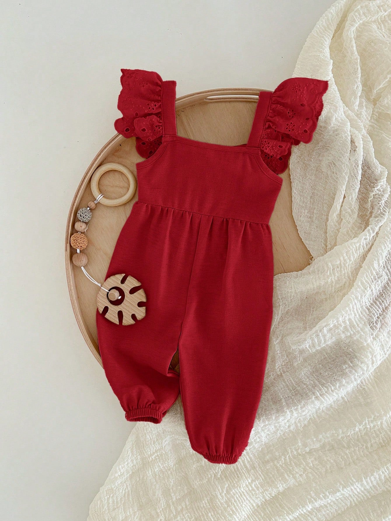 Baby Girls Eyelet Ruffle Bow-Back Long Romper - Scarlet | 21 Centur...