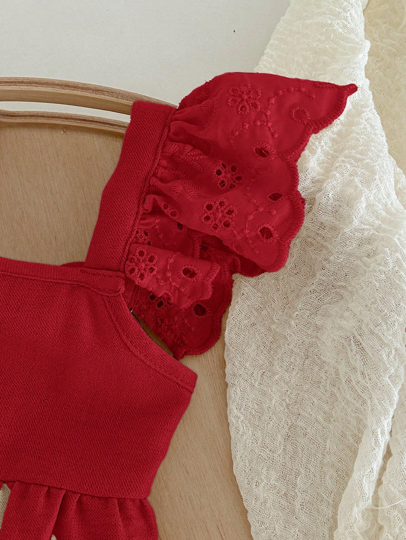 Baby Girls Eyelet Ruffle Bow-Back Long Romper - Scarlet | 21 Centur...