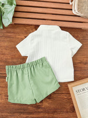 2pcs Baby Boys Textured Mandarin Collar Shirt & Shorts Set - Ivory ...