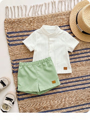 2pcs Baby Boys Textured Mandarin Collar Shirt & Shorts Set - Ivory ...
