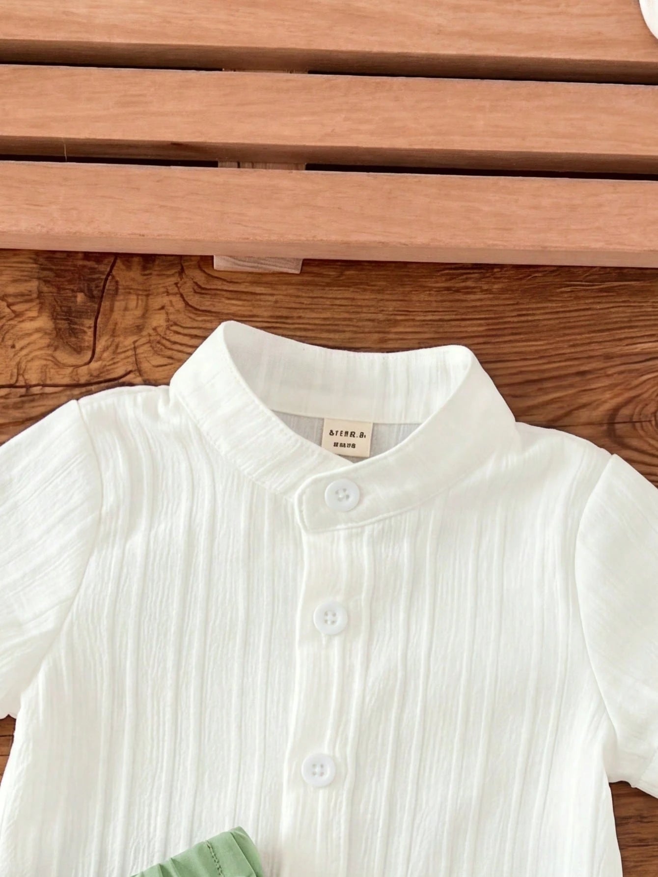 2pcs Baby Boys Textured Mandarin Collar Shirt & Shorts Set - Ivory ...