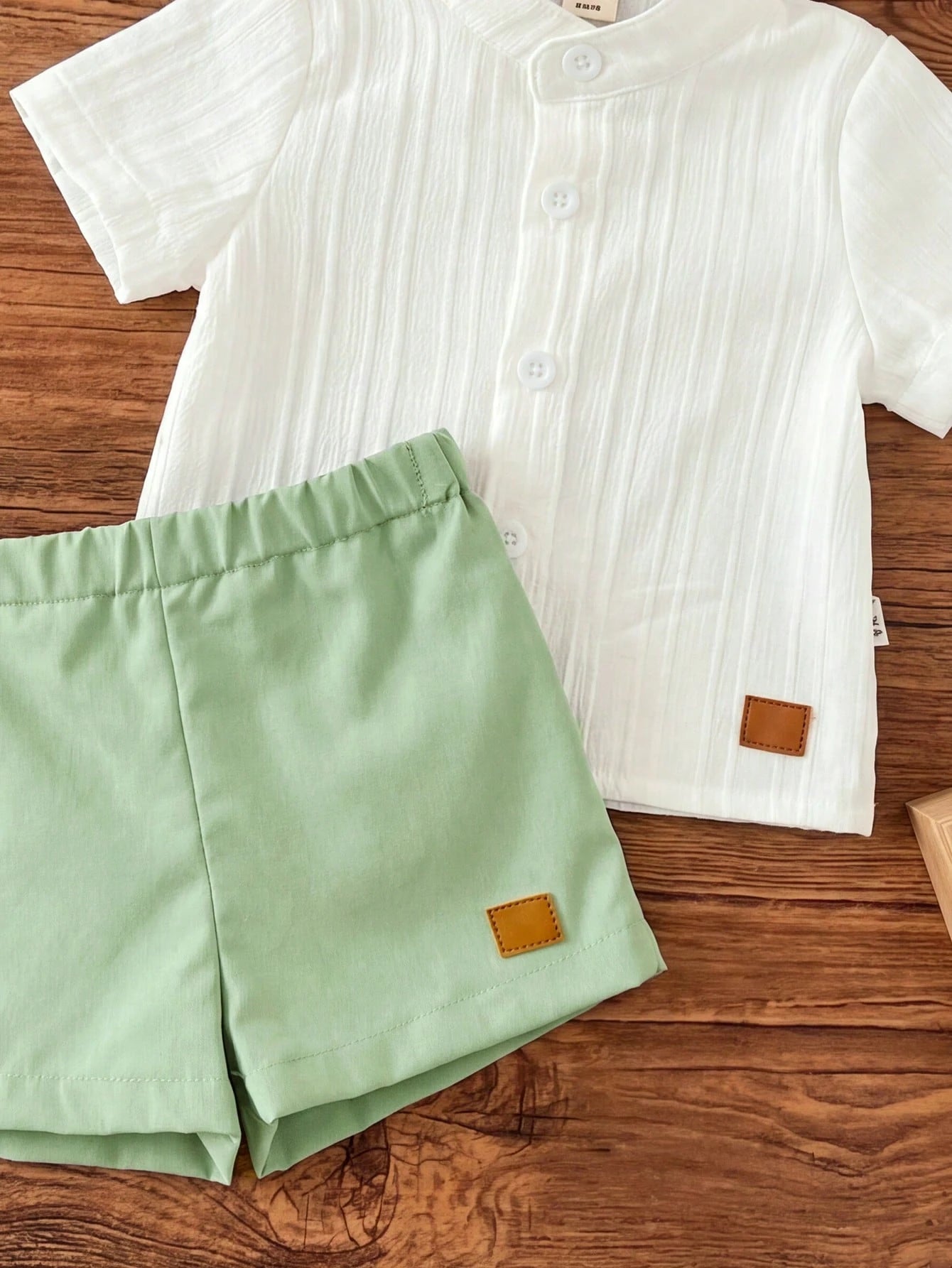 2pcs Baby Boys Textured Mandarin Collar Shirt & Shorts Set - Ivory ...