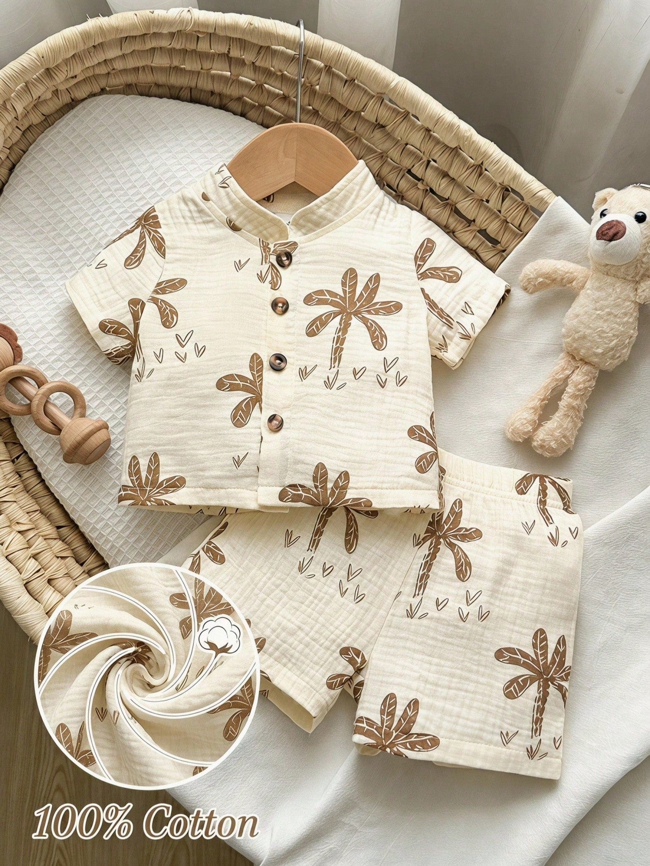 Little Boys Palm Print Resort Shirt & Shorts Set - Ecru