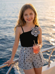 2pcs Big Girls Asymmetric Camisole & Bow-Print Shorts Set - Slate |...