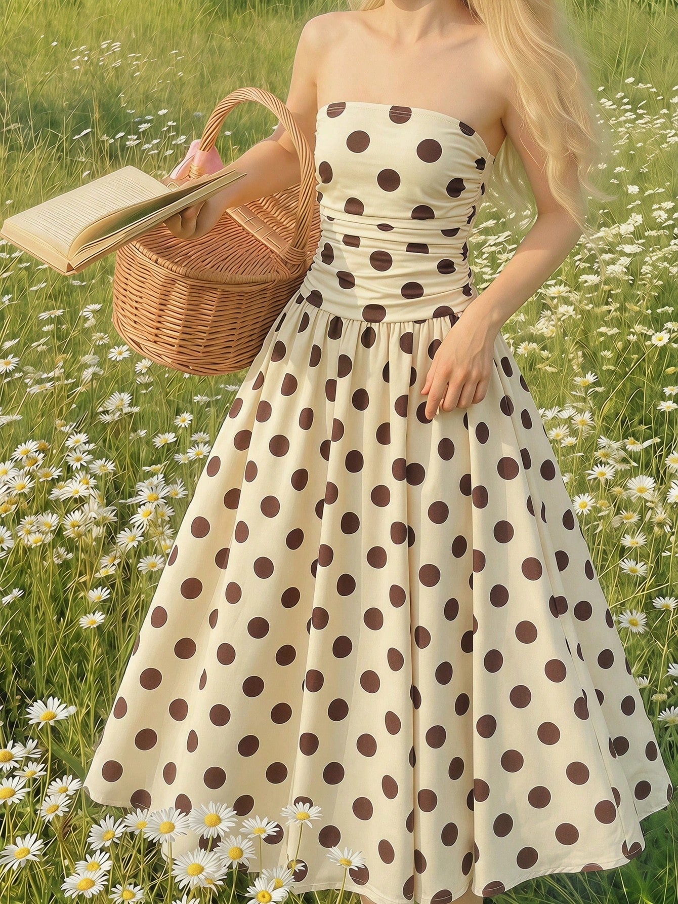 Big Girls Polka Dot Ruched Strapless A-Line Dress - Ecru | 21 Centu...