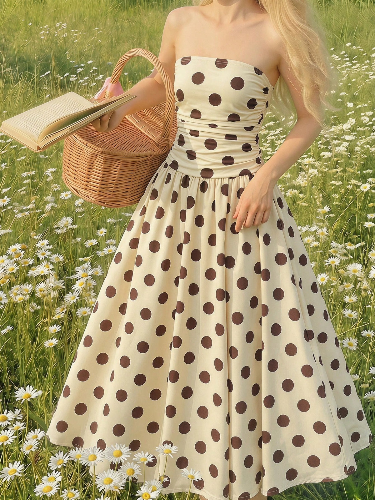 Big Girls Polka Dot Ruched Strapless A-Line Dress - Ecru | 21 Centu...