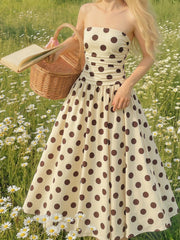 Big Girls Polka Dot Ruched Strapless A-Line Dress - Ecru | 21 Centu...