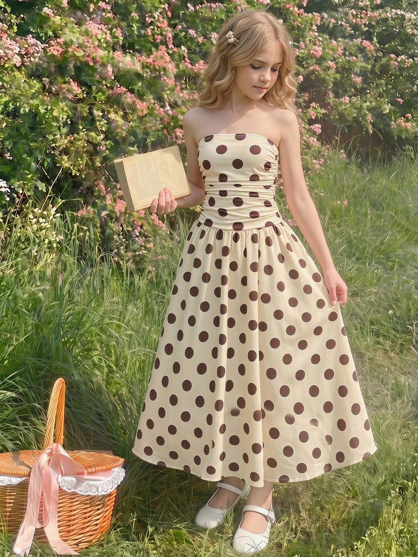 Big Girls Polka Dot Ruched Strapless A-Line Dress - Ecru | 21 Centu...