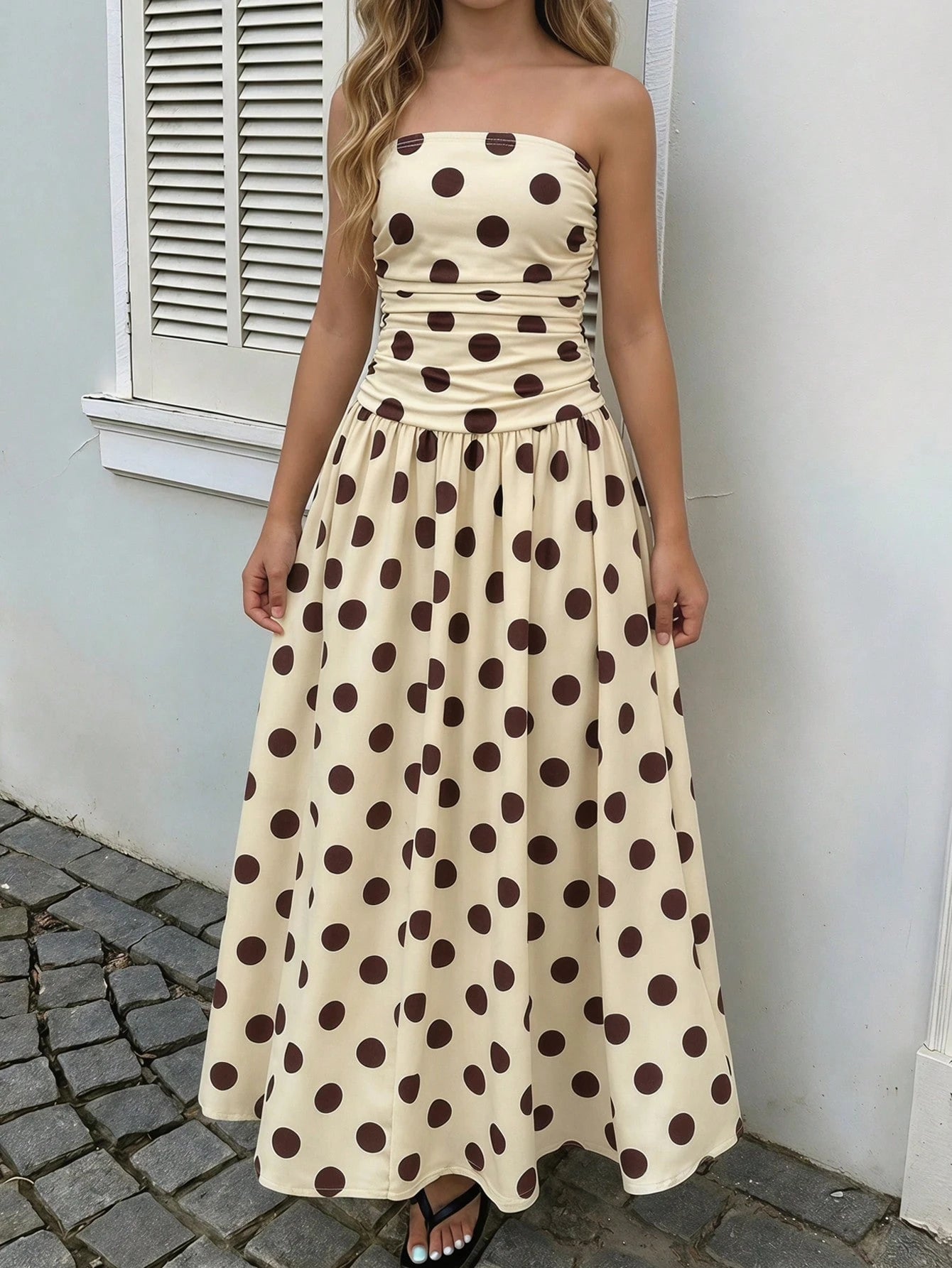 Big Girls Polka Dot Ruched Strapless A-Line Dress - Ecru | 21 Centu...