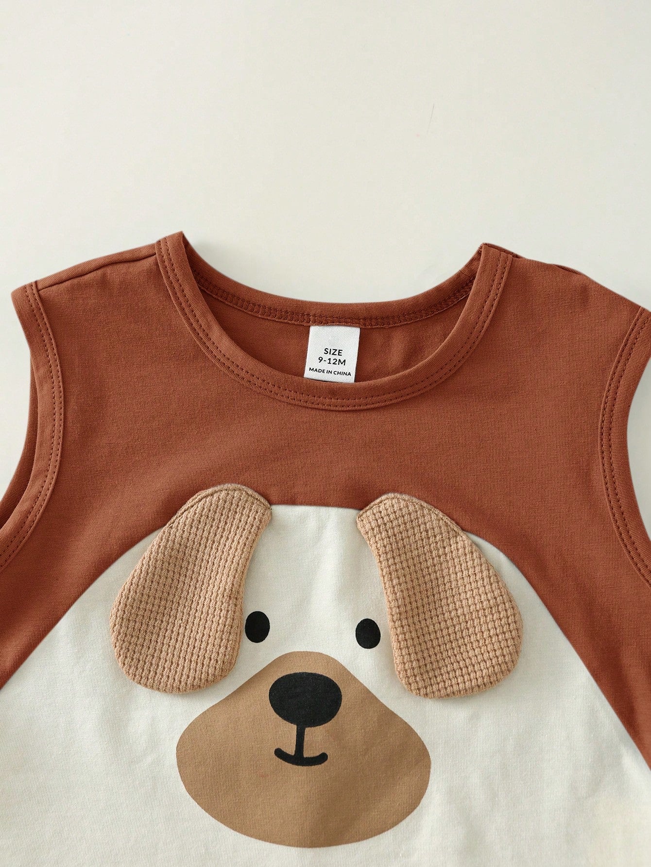 2pcs Boys Puppy Appliqué Tank Top & Dolphin Shorts Set - Terracotta...