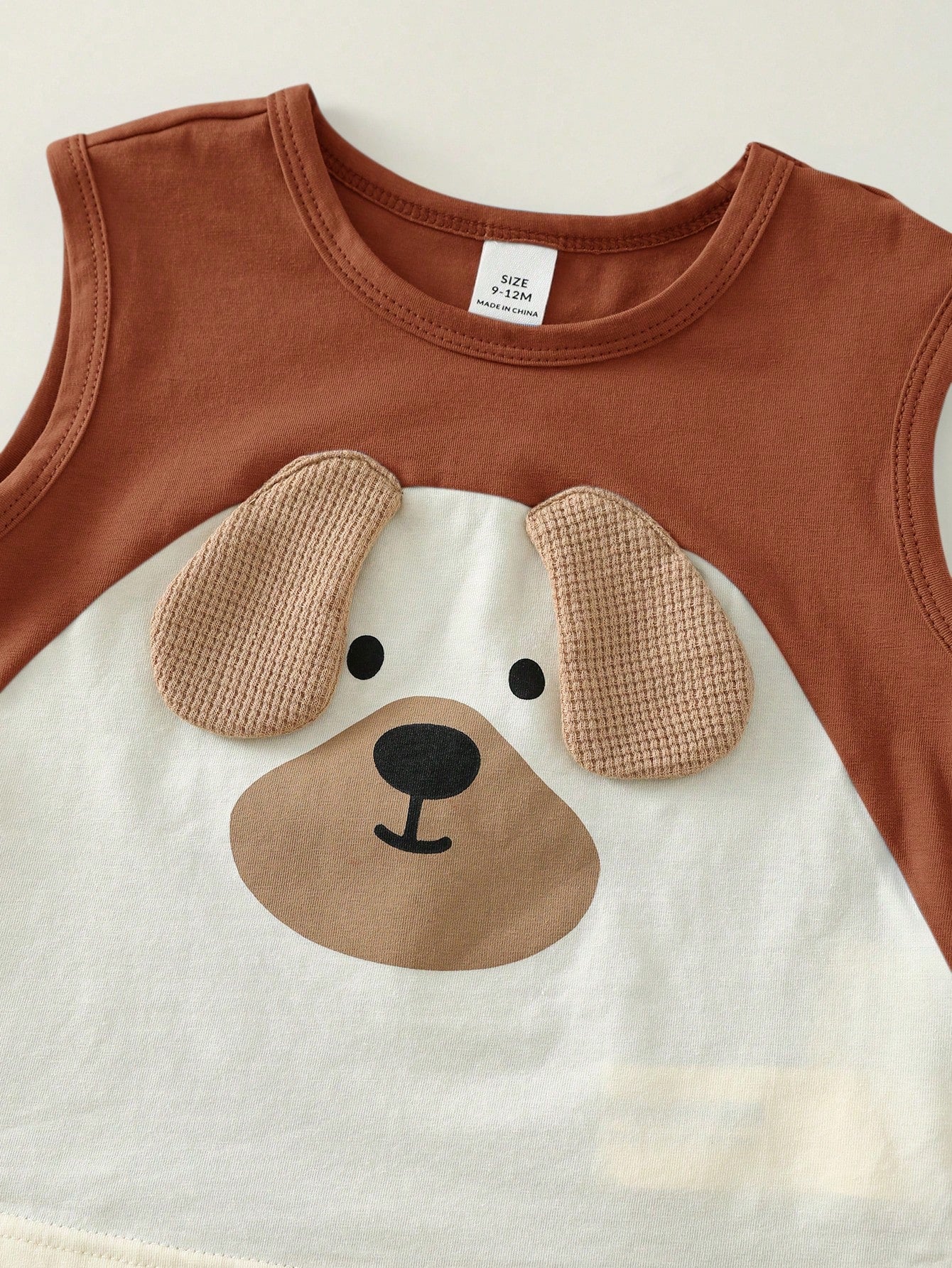 2pcs Boys Puppy Appliqué Tank Top & Dolphin Shorts Set - Terracotta...