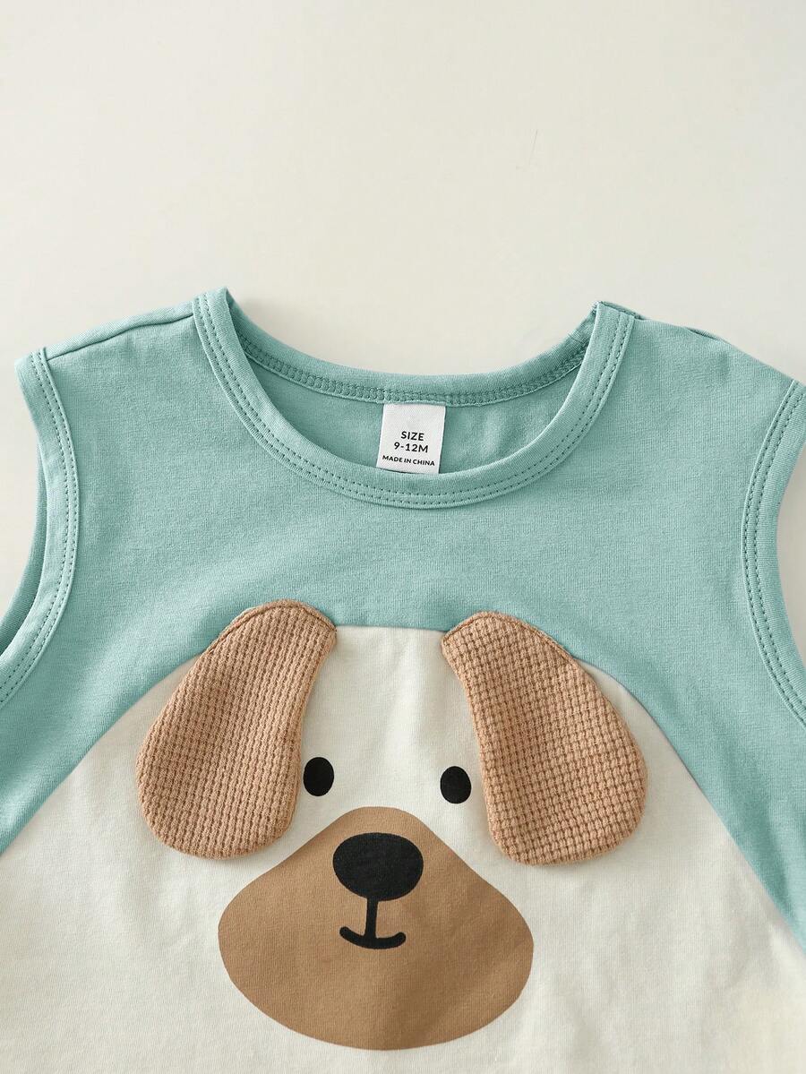 2pcs Boys Puppy Appliqué Vest & Runner Shorts Set - Celadon | 21 Ce...