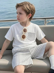 Boys Stripe Pocket Tee & Bermuda Shorts Set - Ivory