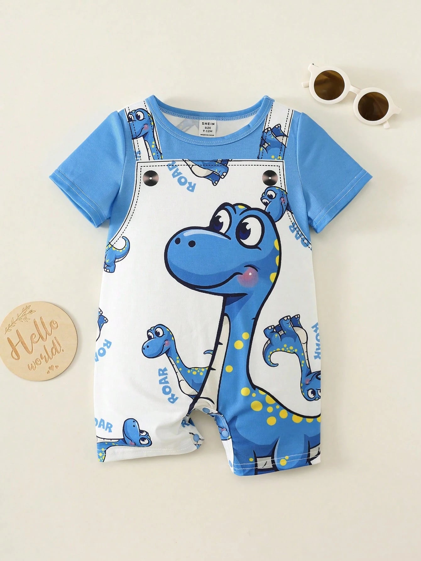 Unisex Dinosaur Print Short Sleeve Romper - Cerulean | 21 Century Kids