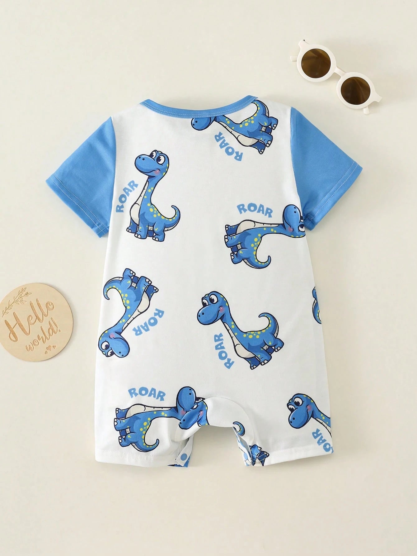 Unisex Dinosaur Print Short Sleeve Romper - Cerulean | 21 Century Kids