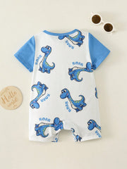 Unisex Dinosaur Print Short Sleeve Romper - Cerulean | 21 Century Kids