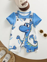 Unisex Dinosaur Print Short Sleeve Romper - Cerulean | 21 Century Kids