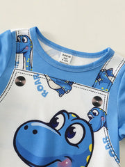 Unisex Dinosaur Print Short Sleeve Romper - Cerulean | 21 Century Kids