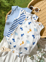 3pcs Baby Boys Safari Animal Print Sleeveless Bodysuit Set - Powder...