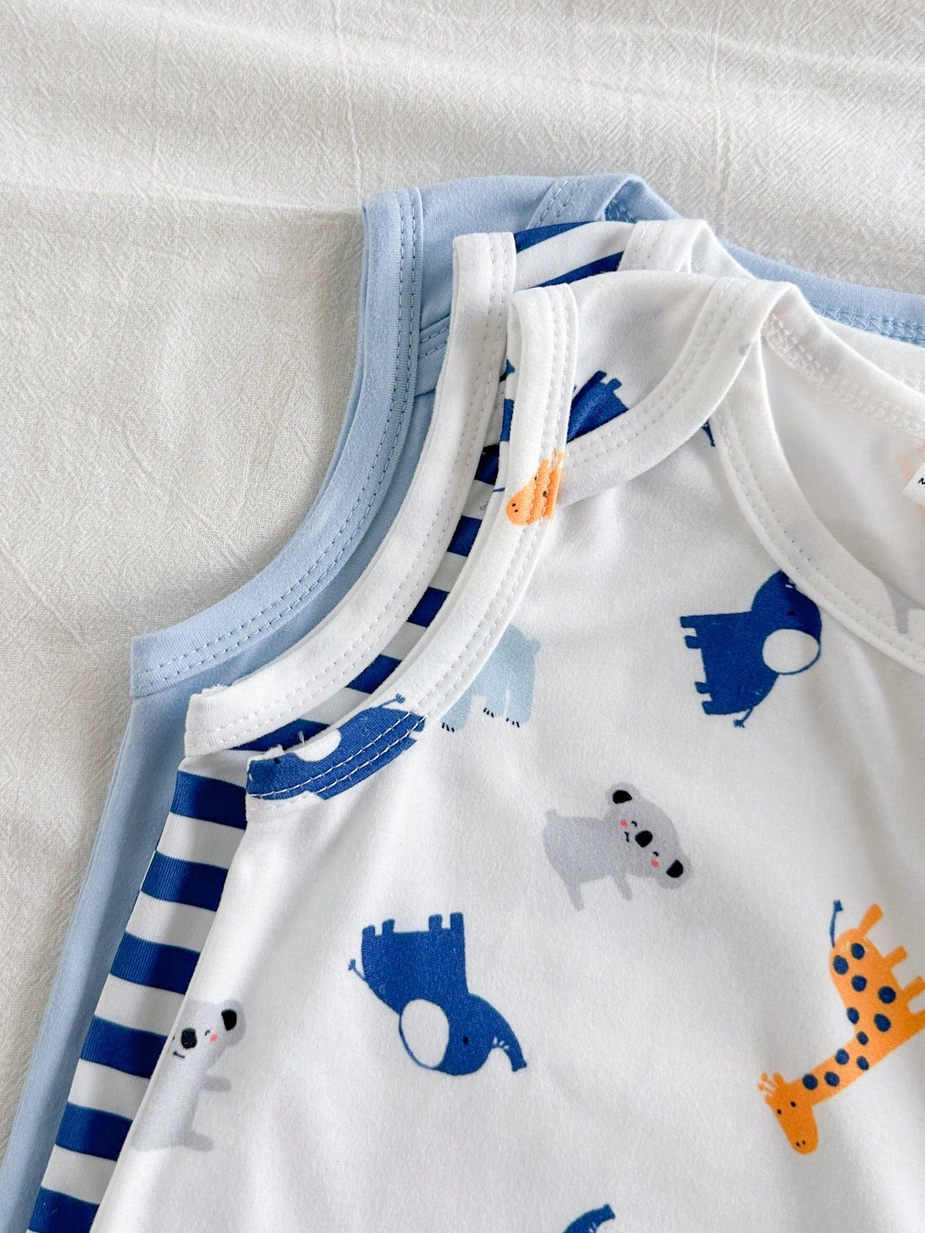 3pcs Baby Boys Safari Animal Print Sleeveless Bodysuit Set - Powder...