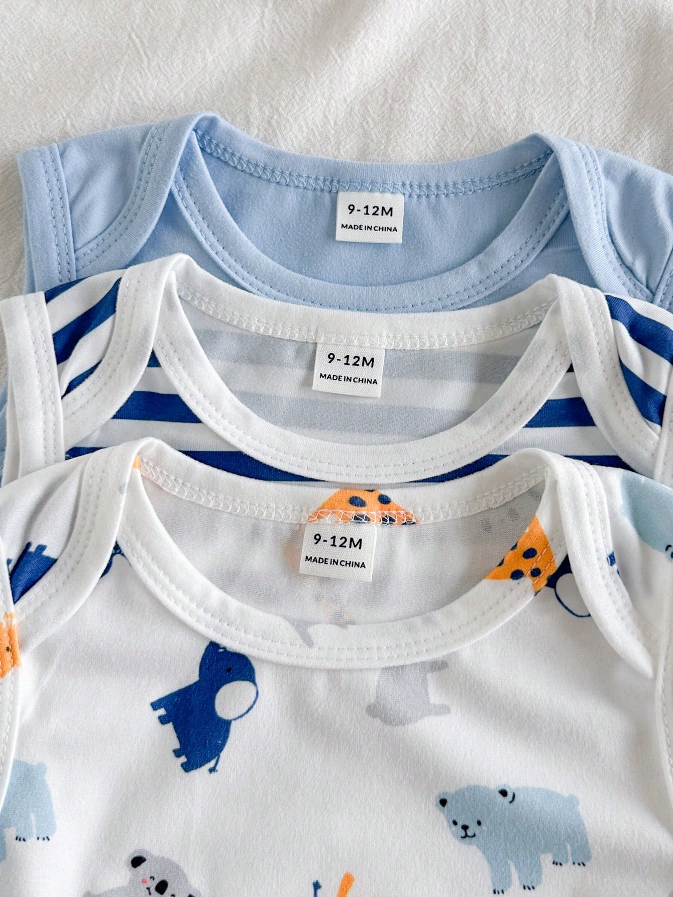3pcs Baby Boys Safari Animal Print Sleeveless Bodysuit Set - Powder...