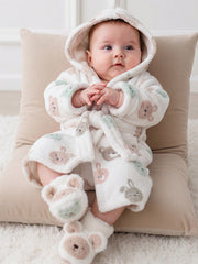 Baby Boys Bear & Bunny Fleece Hooded Robe - Ivory | 21 Century Kids
