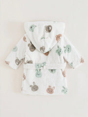 Baby Boys Bear & Bunny Fleece Hooded Robe - Ivory | 21 Century Kids