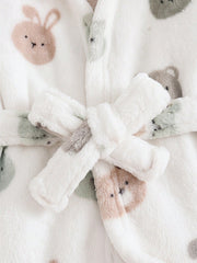 Baby Boys Bear & Bunny Fleece Hooded Robe - Ivory | 21 Century Kids
