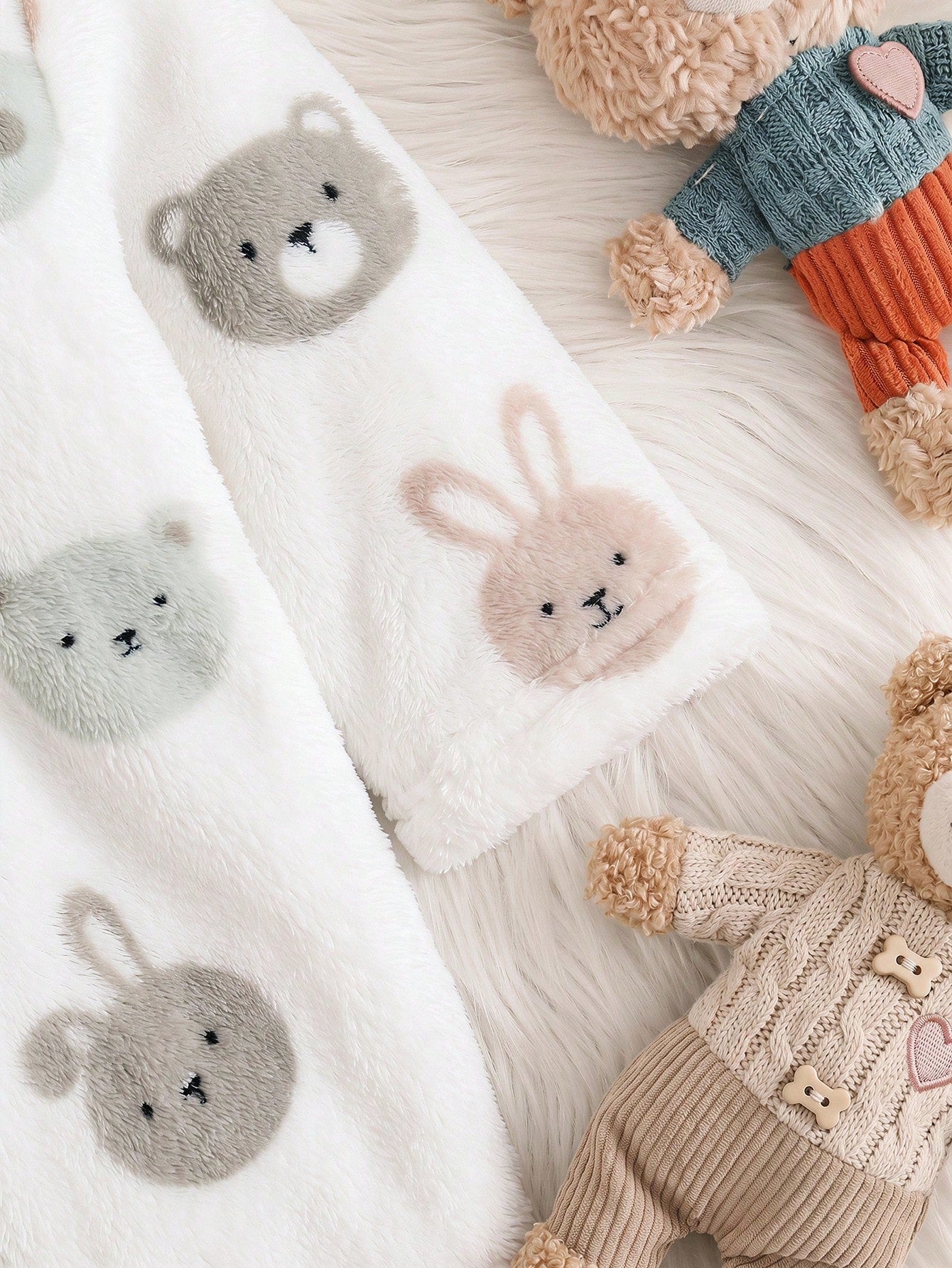 Baby Boys Bear & Bunny Fleece Hooded Robe - Ivory | 21 Century Kids