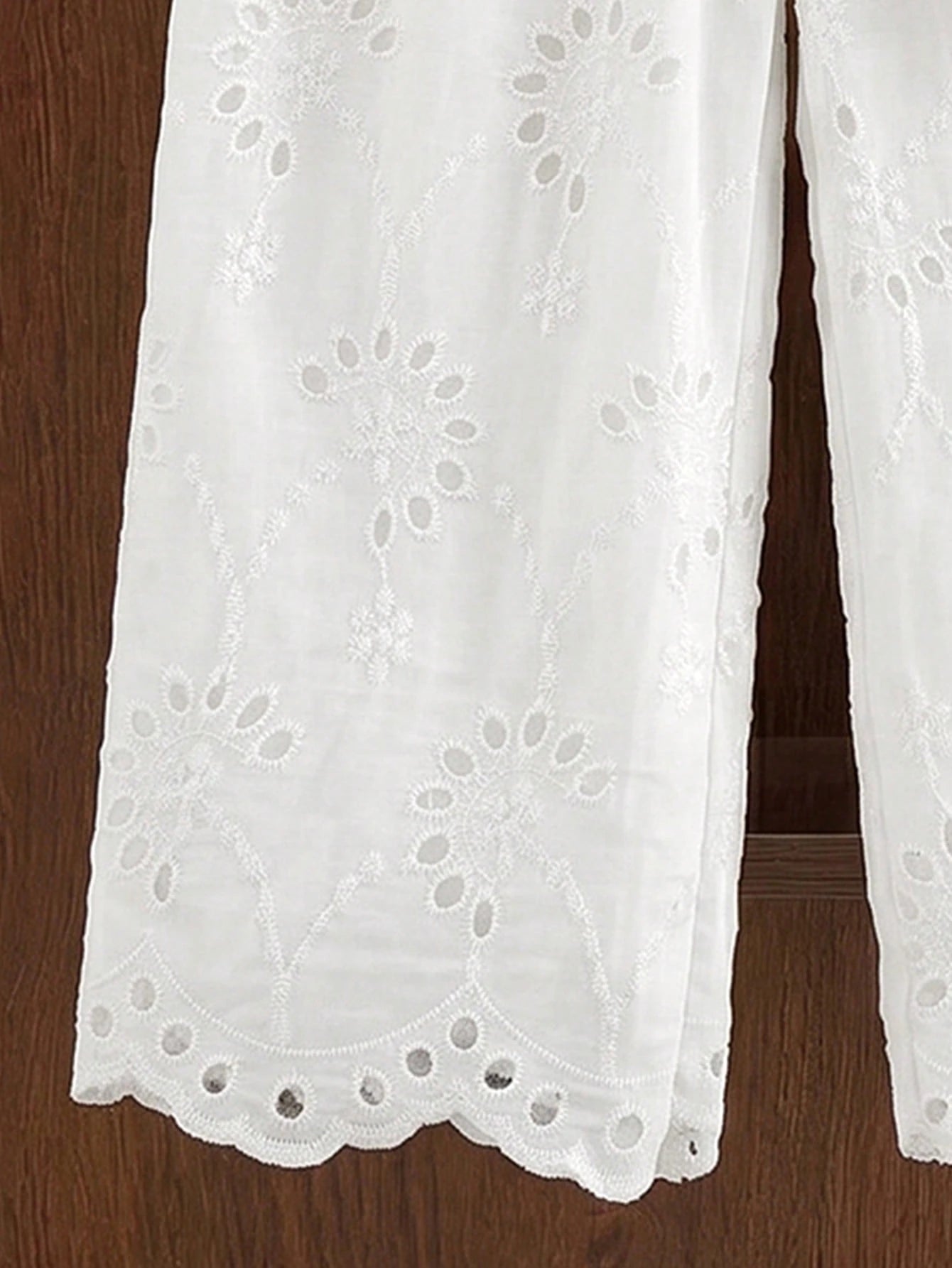 2pcs Little Girls Eyelet Ruffle Blouse & Wide-Leg Pants Set - Ivory...