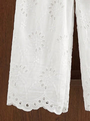 2pcs Little Girls Eyelet Ruffle Blouse & Wide-Leg Pants Set - Ivory...