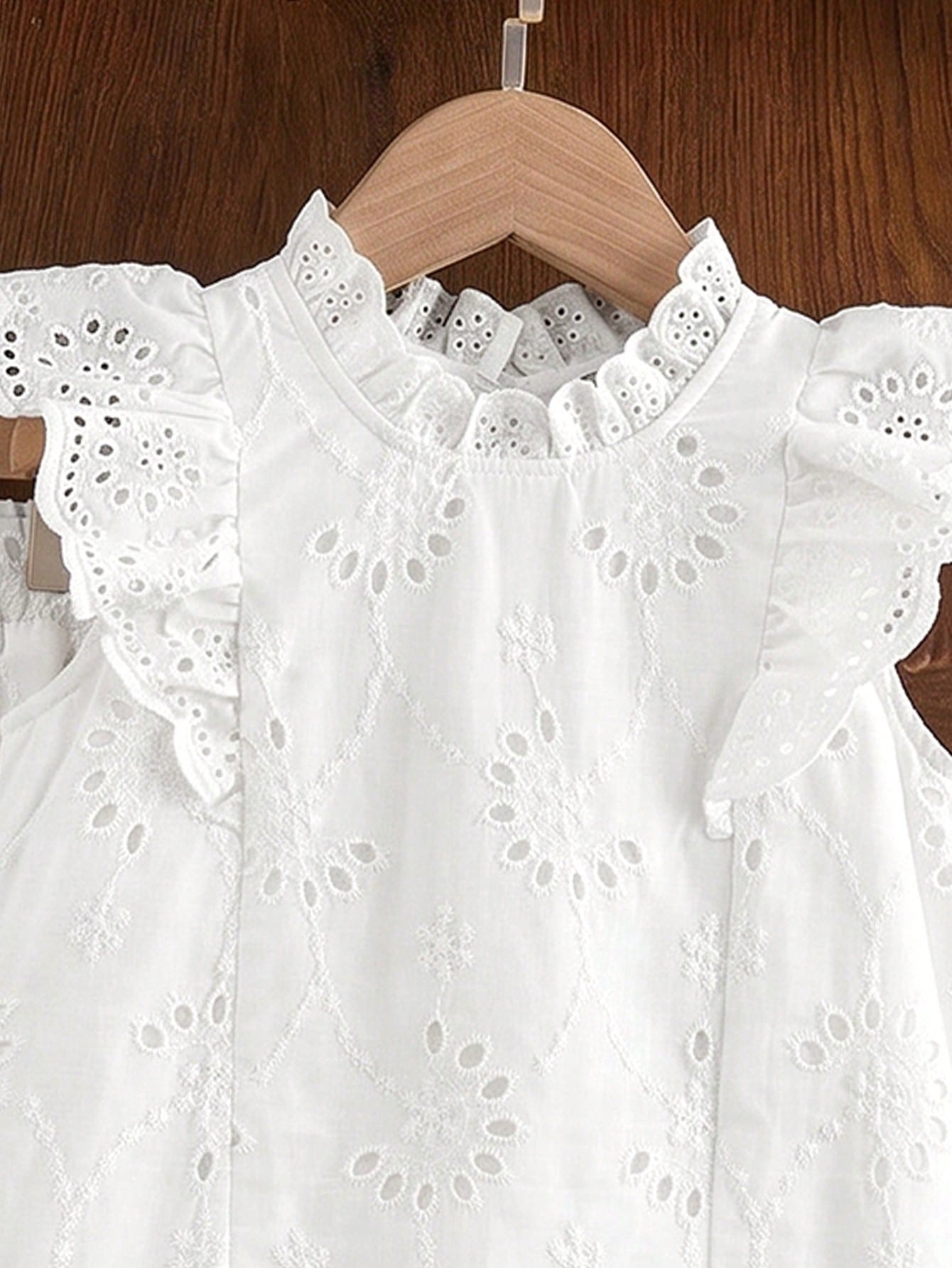 2pcs Little Girls Eyelet Ruffle Blouse & Wide-Leg Pants Set - Ivory...