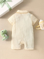 Baby Boys Dinosaur Embroidery Collar Romper - Buttercream