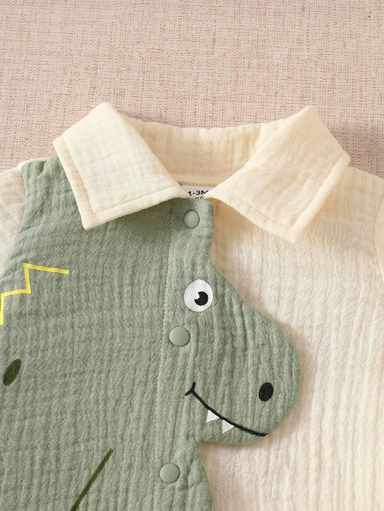 Baby Boys Dinosaur Embroidery Collar Romper - Buttercream