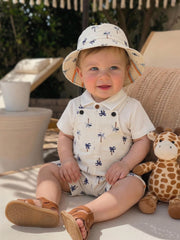 2pcs Boys Palm Print Dungaree Shorts & Bucket Hat Set - Ivory | 21 ...