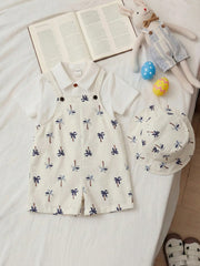2pcs Boys Palm Print Dungaree Shorts & Bucket Hat Set - Ivory | 21 ...