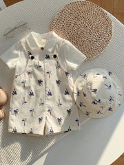 2pcs Boys Palm Print Dungaree Shorts & Bucket Hat Set - Ivory | 21 ...