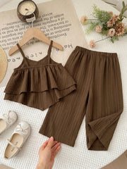 2pcs Girls Crochet Flower Cami Top & Wide-Leg Pants Set - Wenge | 2...