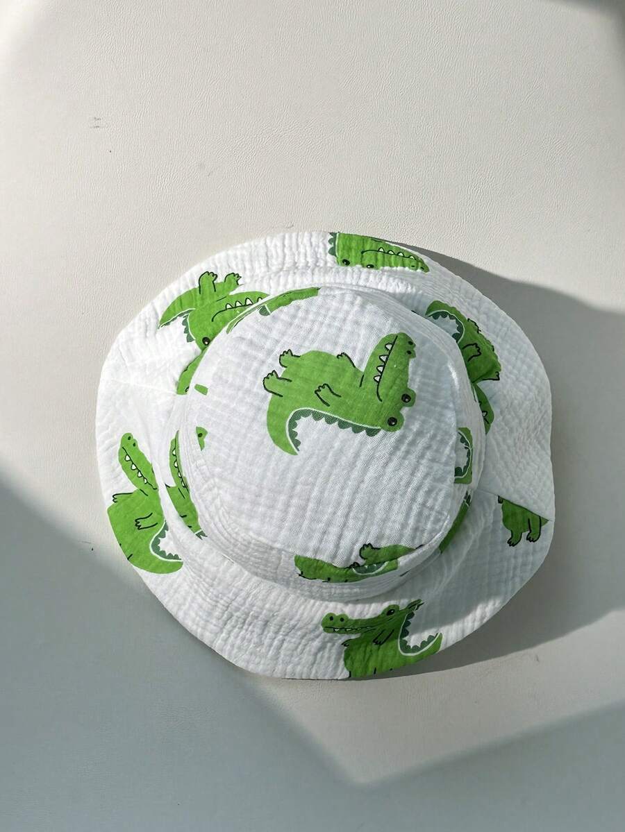 2pcs Boys Crocodile Print Muslin Dungaree & Bucket Hat Set - Ivory ...