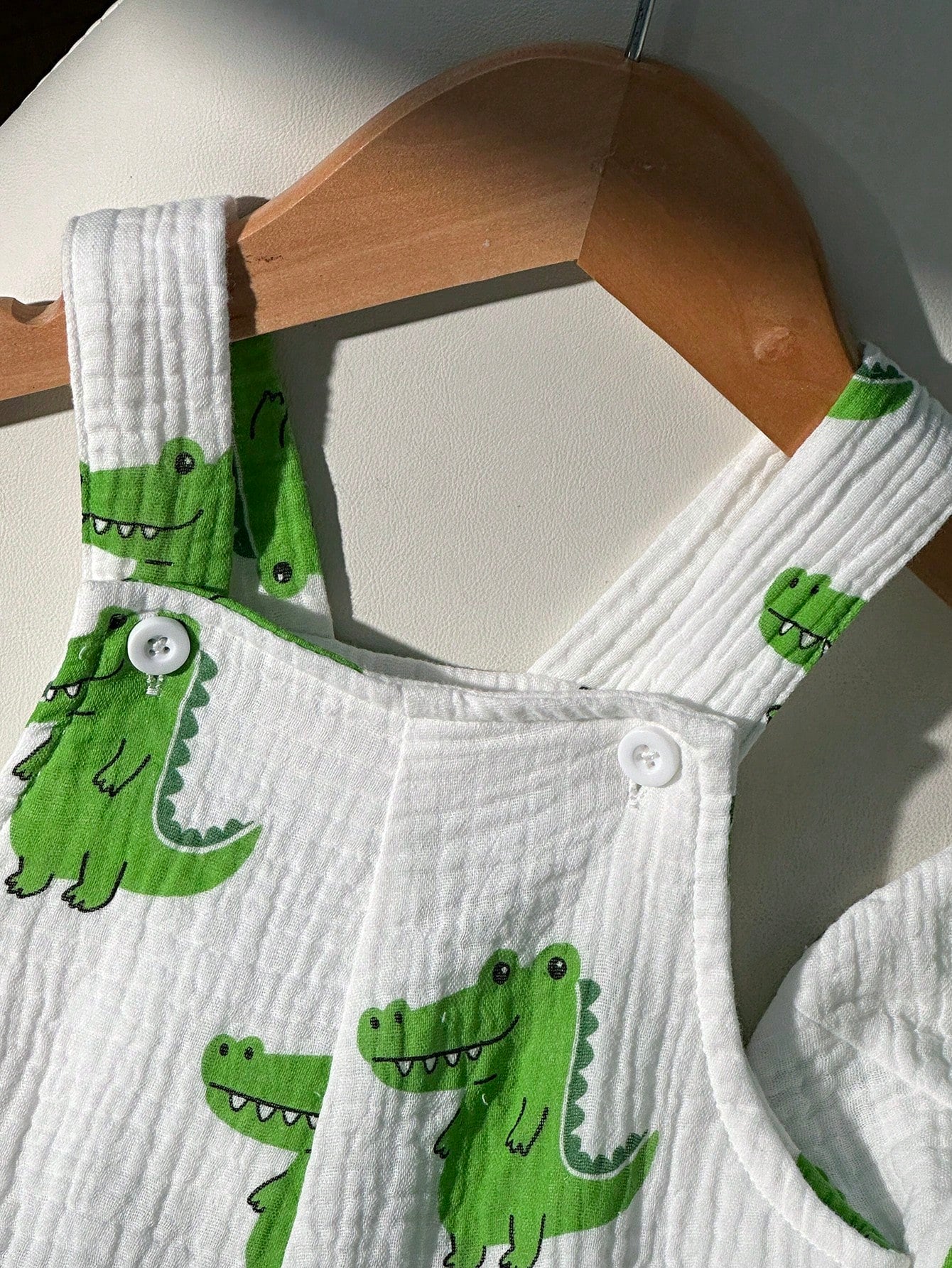 2pcs Boys Crocodile Print Muslin Dungaree & Bucket Hat Set - Ivory ...