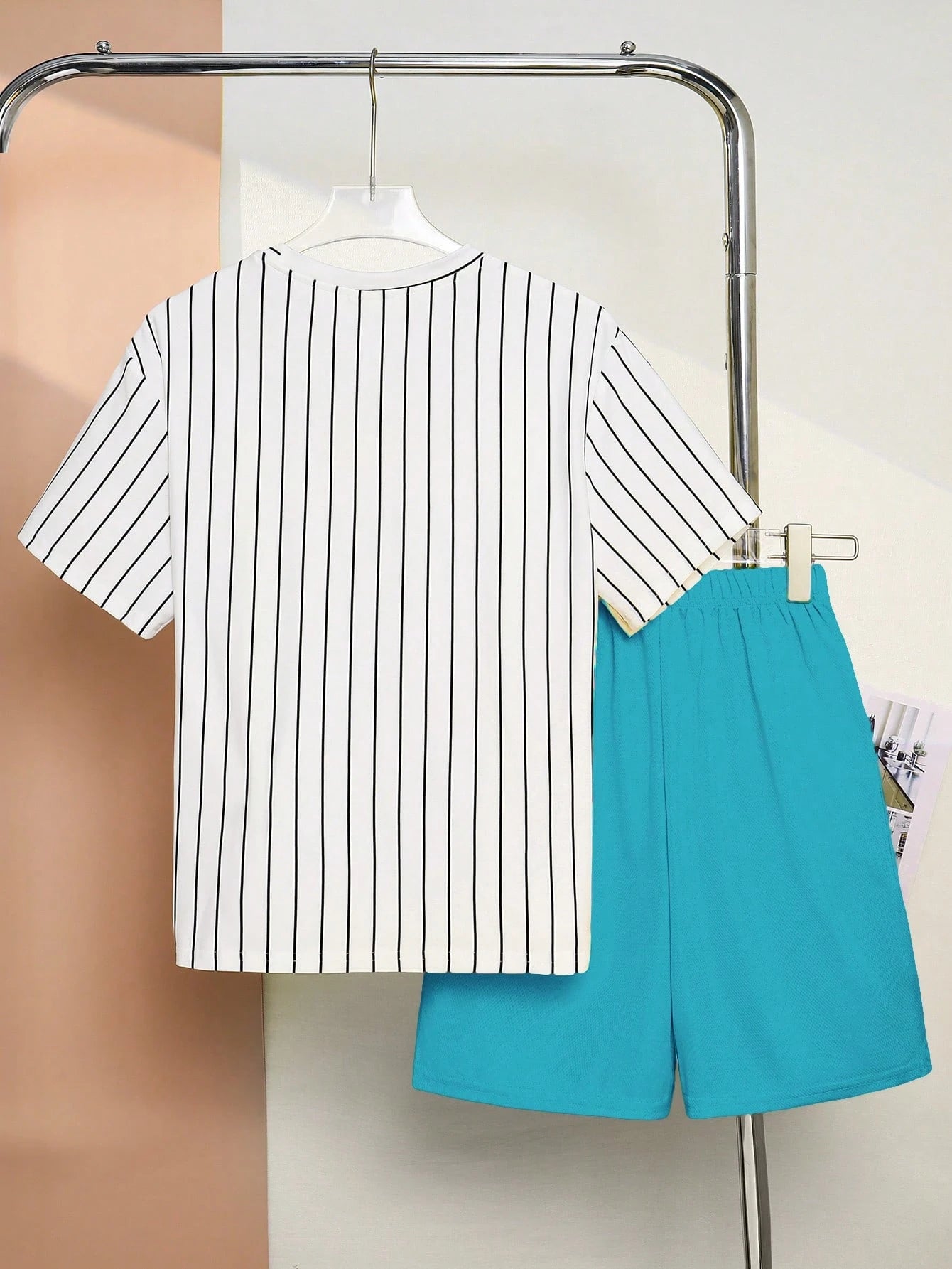 2pcs Big Boys Los Angeles Pinstripe Tee & Shorts Set - Ivory | 21 C...