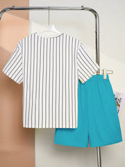 2pcs Big Boys Los Angeles Pinstripe Tee & Shorts Set - Ivory | 21 C...