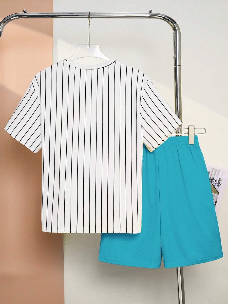 2pcs Big Boys Los Angeles Pinstripe Tee & Shorts Set - Ivory | 21 C...