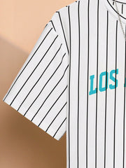 2pcs Big Boys Los Angeles Pinstripe Tee & Shorts Set - Ivory | 21 C...