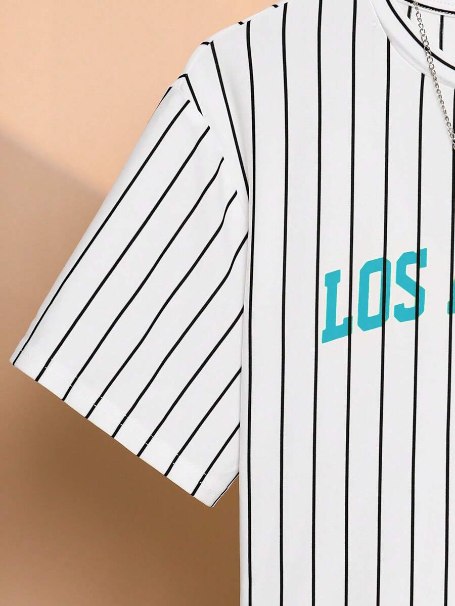 2pcs Big Boys Los Angeles Pinstripe Tee & Shorts Set - Ivory | 21 C...