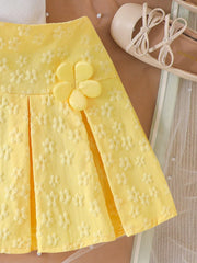 2pcs Girls 3D Floral Ribbed Cami & Pleated Skirt Set - Buttercup | ...